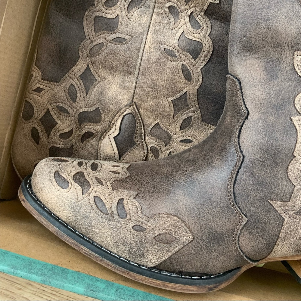 Roper Faux Leather Riley Triad Cowboy Boots Vintage Brown Multi Sizes NIB - Picture 8 of 14